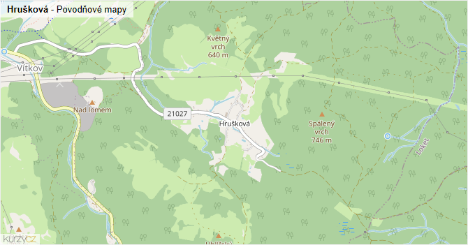 Hrušková - záplavové mapy stoleté vody