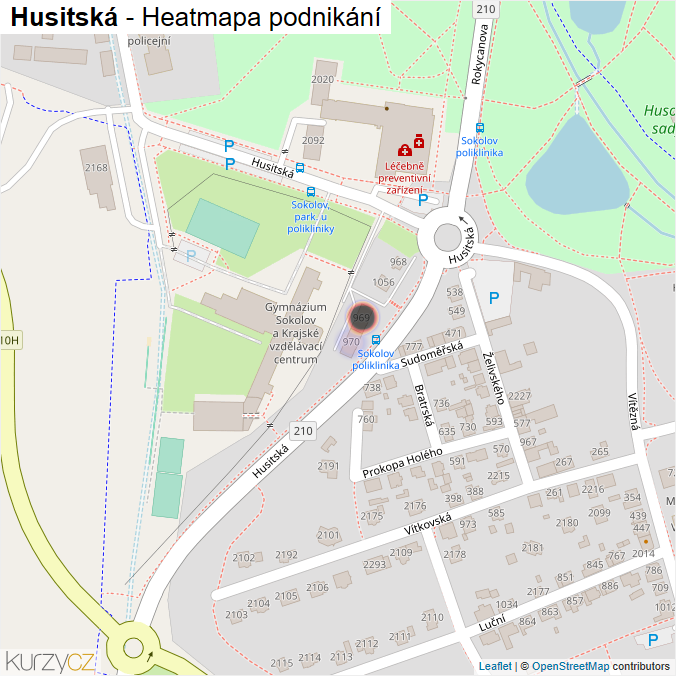 Mapa Husitská - Firmy v ulici.