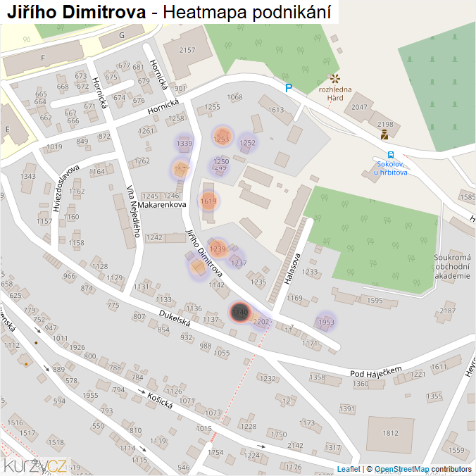 Mapa Jiřího Dimitrova - Firmy v ulici.
