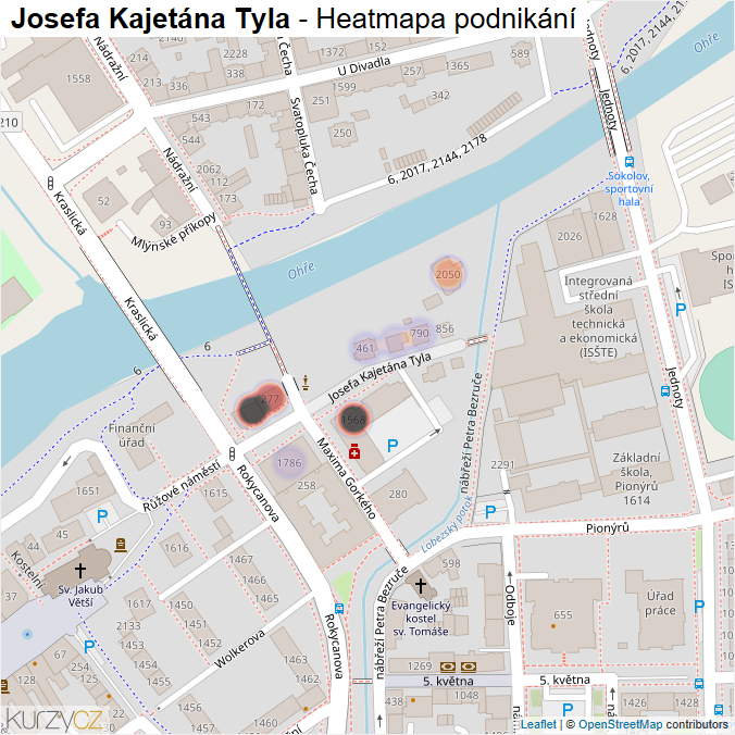 Mapa Josefa Kajetána Tyla - Firmy v ulici.