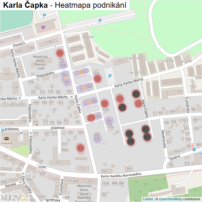 Mapa Karla Čapka - Firmy v ulici.