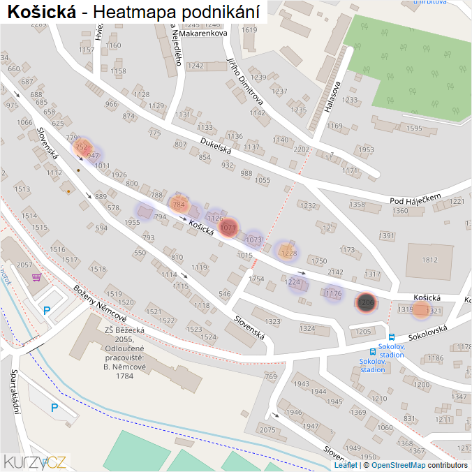 Mapa Košická - Firmy v ulici.