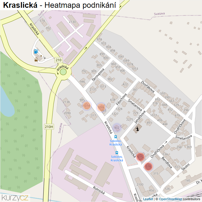 Mapa Kraslická - Firmy v ulici.
