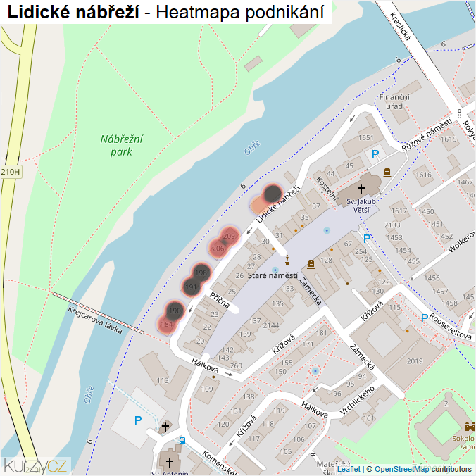 Mapa Lidické nábřeží - Firmy v ulici.