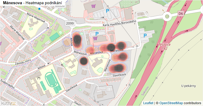 Mánesova - mapa podnikání