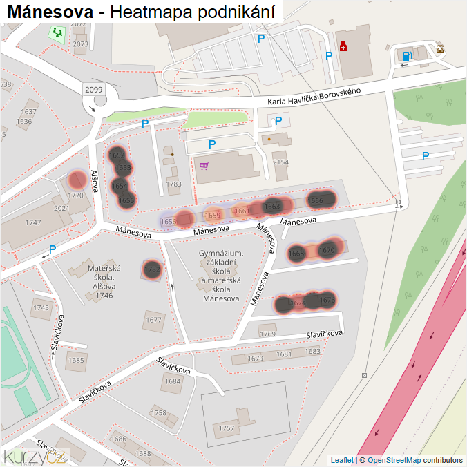 Mapa Mánesova - Firmy v ulici.