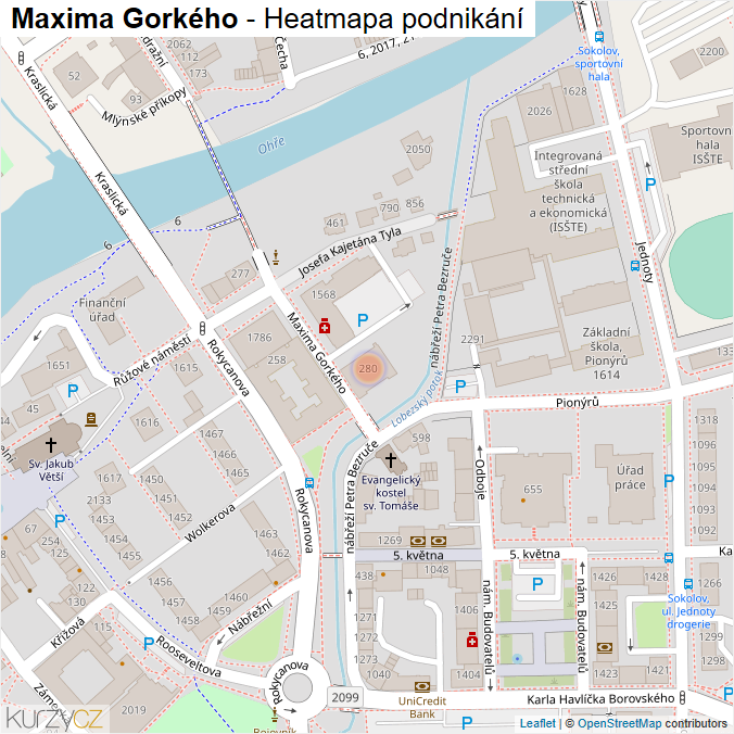 Mapa Maxima Gorkého - Firmy v ulici.