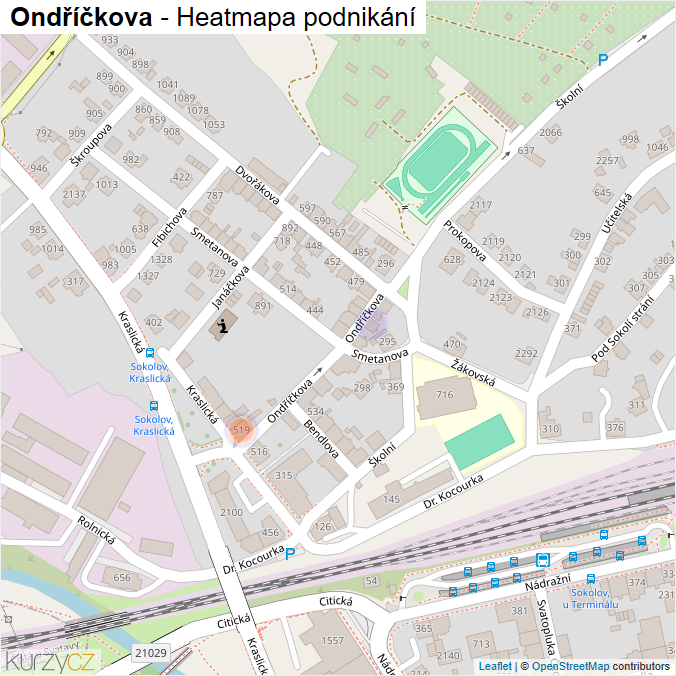 Mapa Ondříčkova - Firmy v ulici.