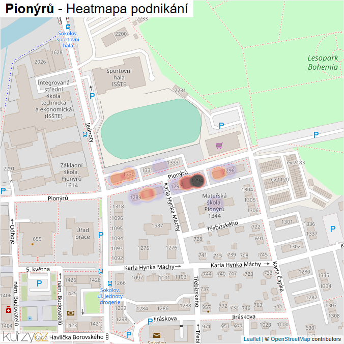 Mapa Pionýrů - Firmy v ulici.