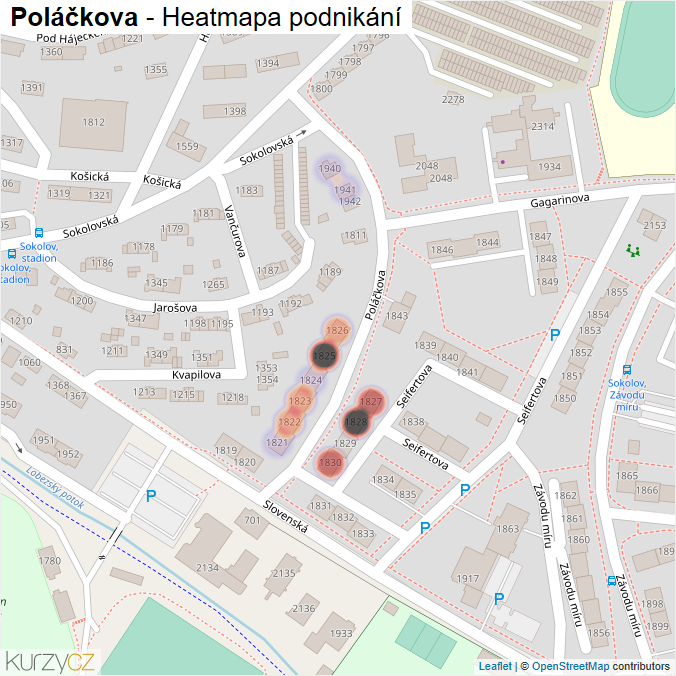 Mapa Poláčkova - Firmy v ulici.