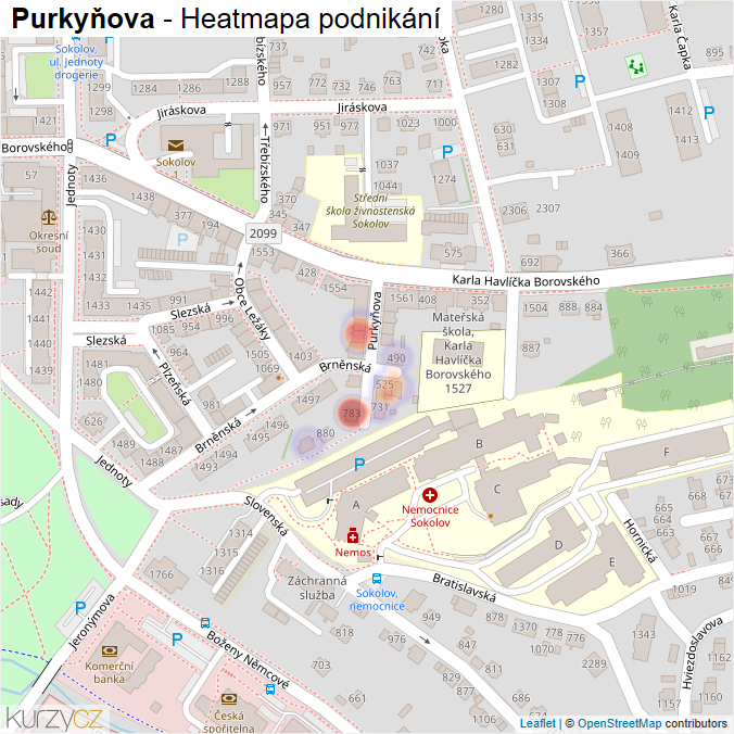 Mapa Purkyňova - Firmy v ulici.