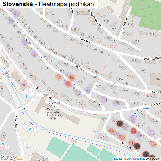 Mapa Slovenská - Firmy v ulici.