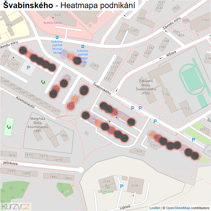 Mapa Švabinského - Firmy v ulici.