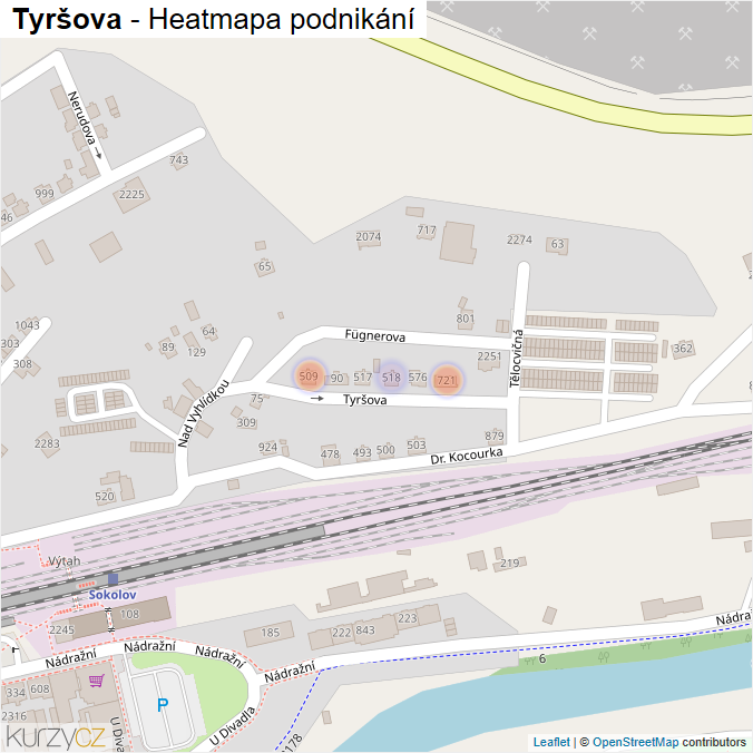 Mapa Tyršova - Firmy v ulici.