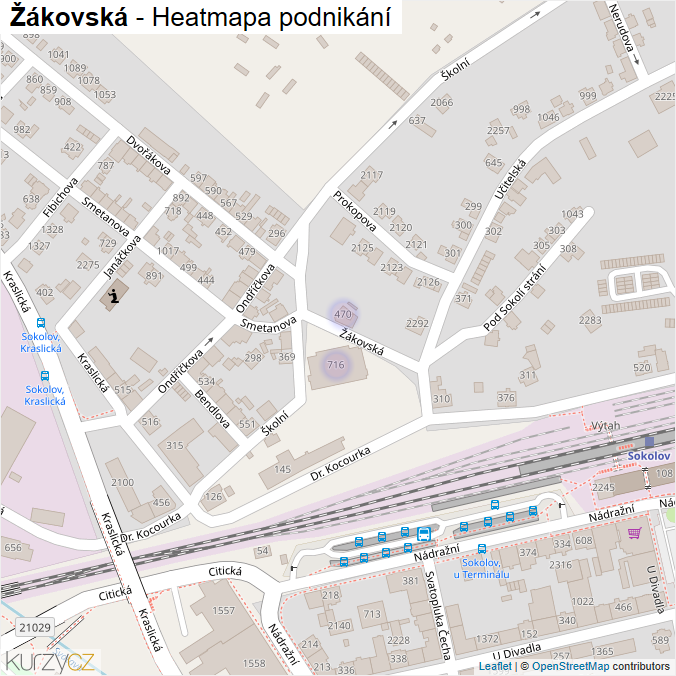 Mapa Žákovská - Firmy v ulici.