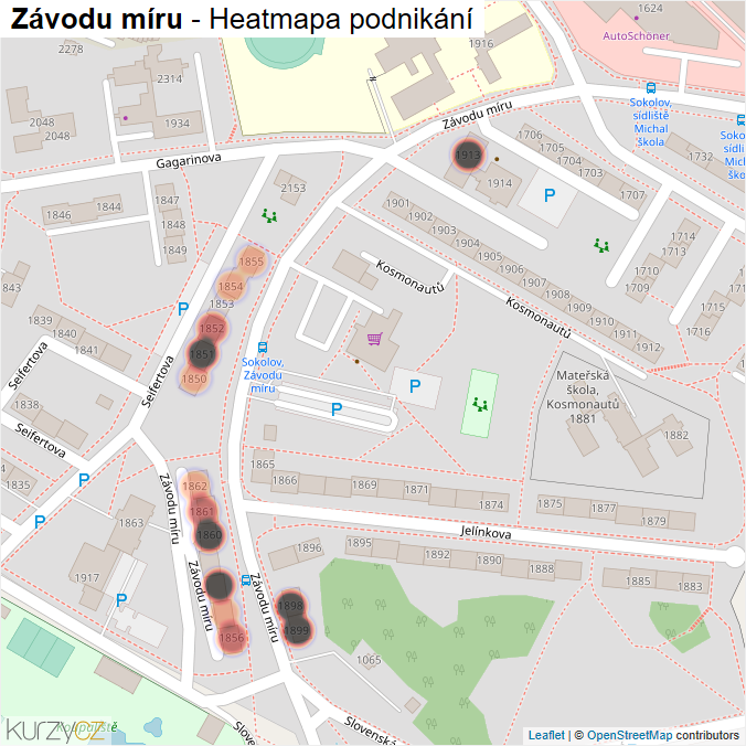 Mapa Závodu míru - Firmy v ulici.