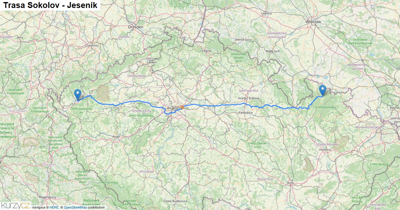 Sokolov-Jeseník, mapa trasy