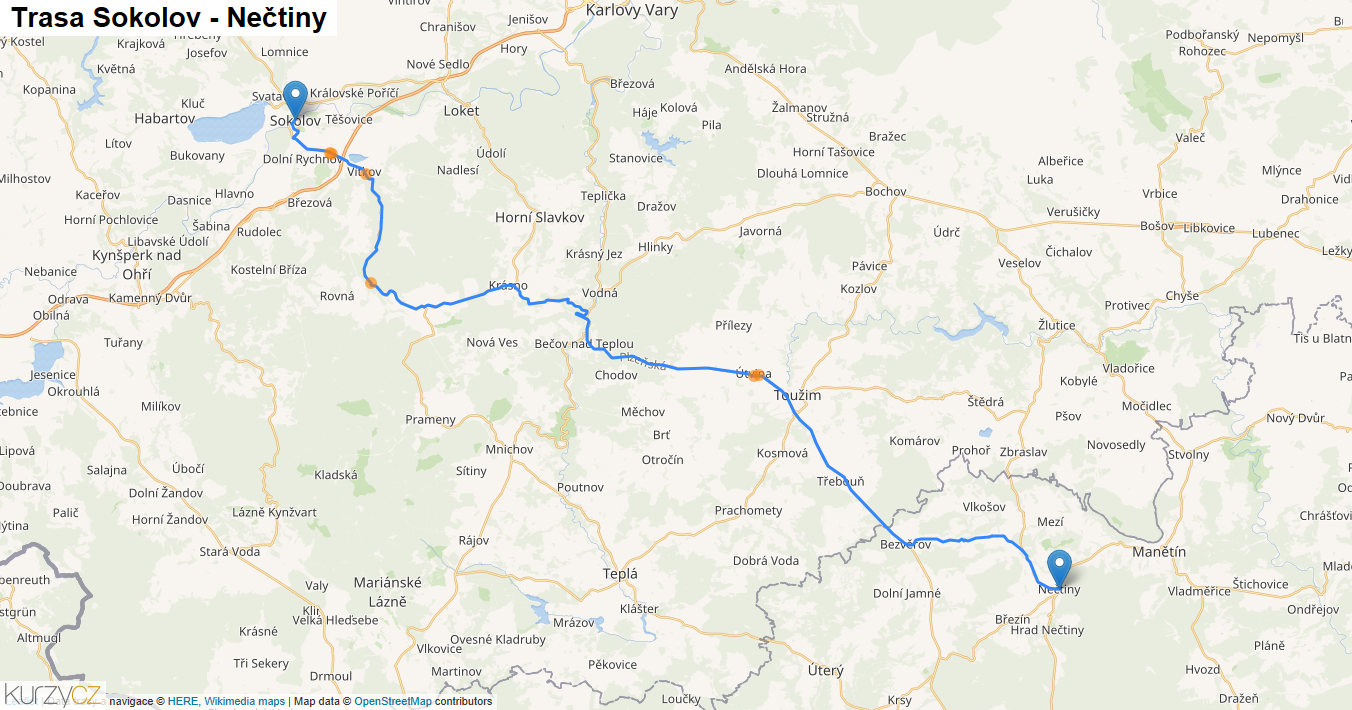 Sokolov-Nečtiny, mapa trasy