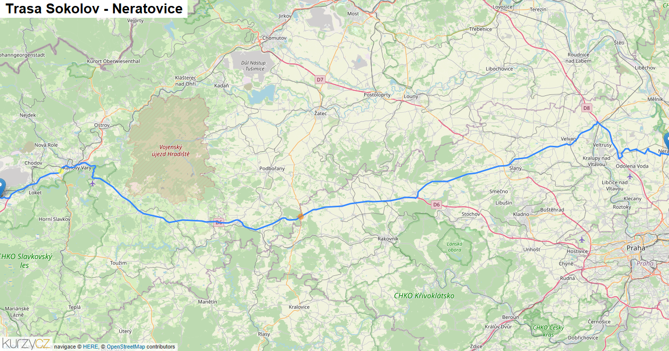 Sokolov-Neratovice, mapa trasy
