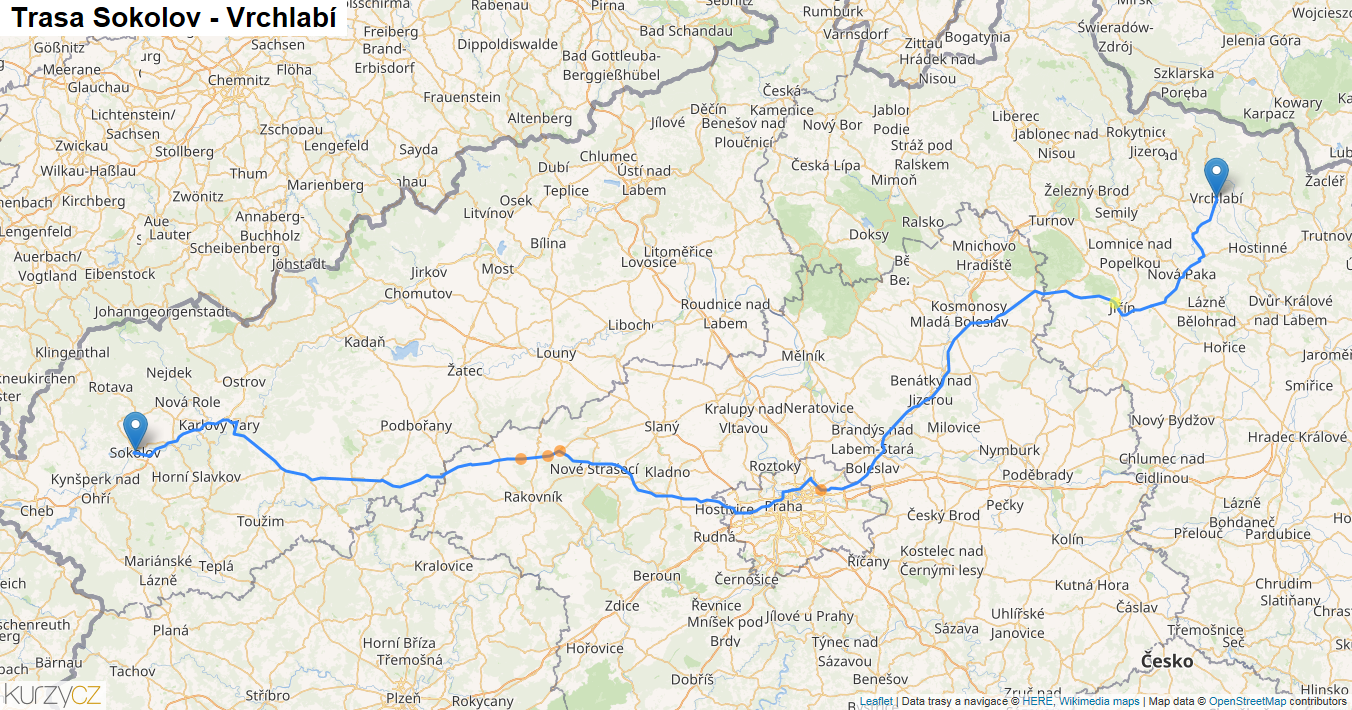 Sokolov-Vrchlabí, mapa trasy