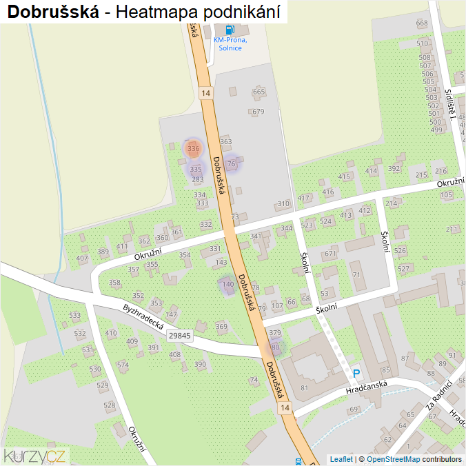 Mapa Dobrušská - Firmy v ulici.
