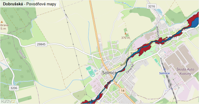 Dobrušská - záplavové mapy stoleté vody