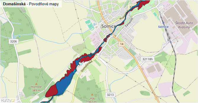 Domašínská - záplavové mapy stoleté vody
