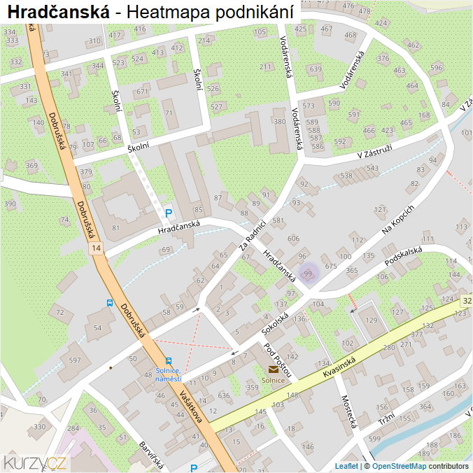 Mapa Hradčanská - Firmy v ulici.