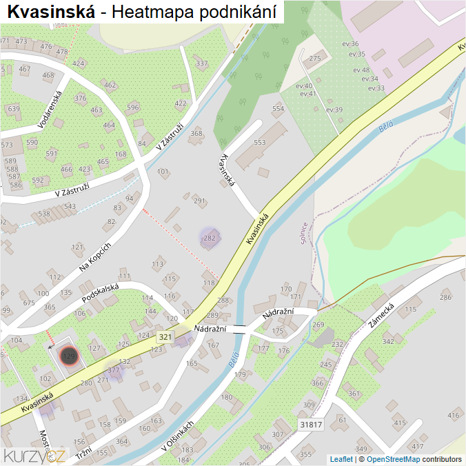 Mapa Kvasinská - Firmy v ulici.