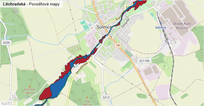 Litohradská - záplavové mapy stoleté vody