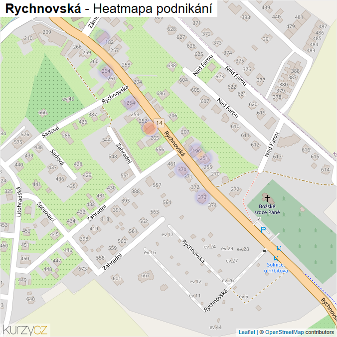 Mapa Rychnovská - Firmy v ulici.