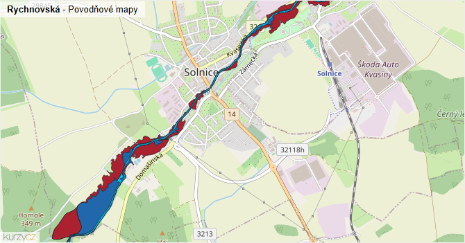 Rychnovská - záplavové mapy stoleté vody