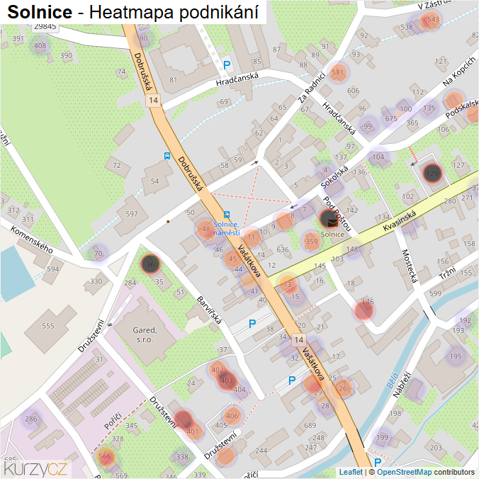 Mapa Solnice - Firmy v části obce.
