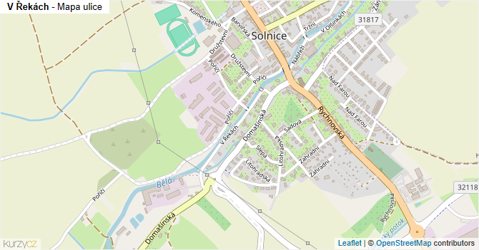 V Řekách - mapa ulice