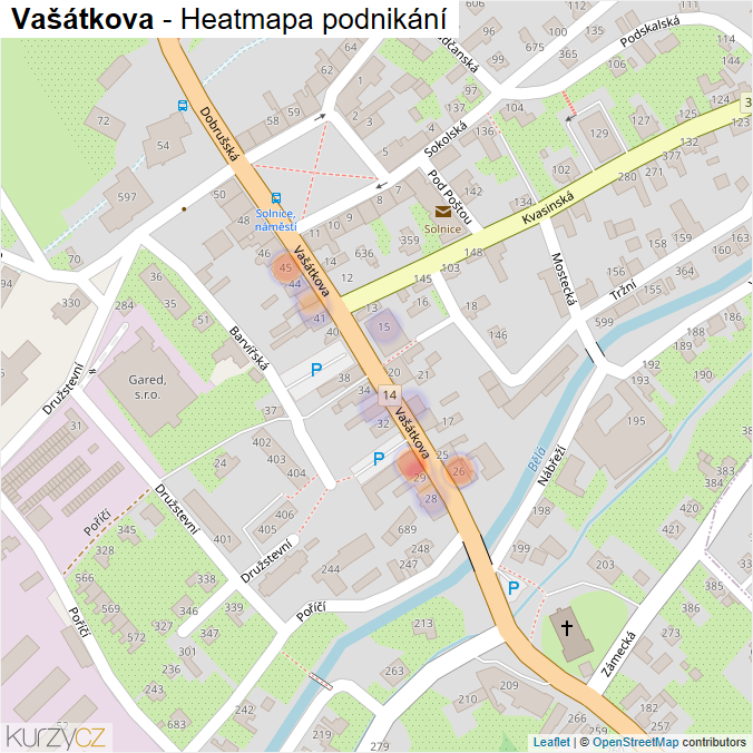 Mapa Vašátkova - Firmy v ulici.