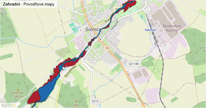 Zahradní - záplavové mapy stoleté vody