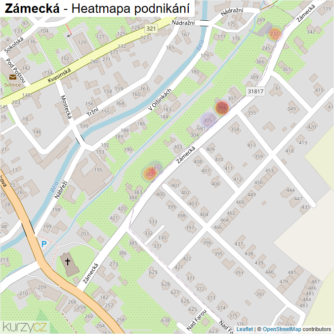 Mapa Zámecká - Firmy v ulici.