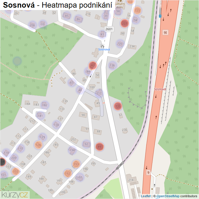 Mapa Sosnová - Firmy v části obce.
