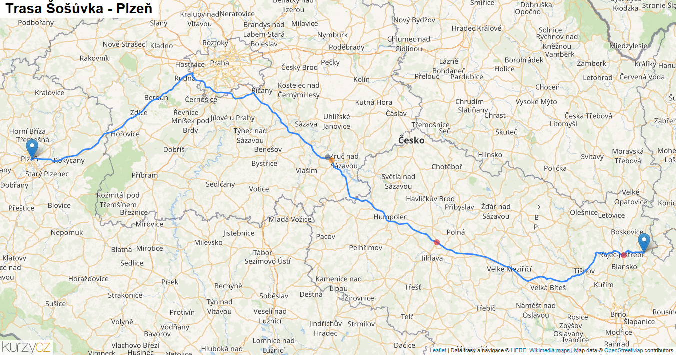Šošůvka-Plzeň, mapa trasy