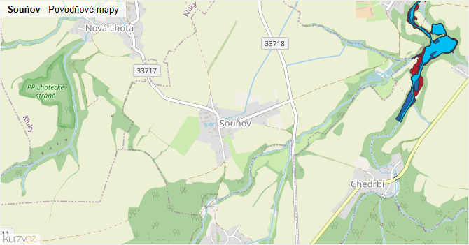 Souňov - záplavové mapy stoleté vody