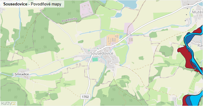 Sousedovice - záplavové mapy stoleté vody