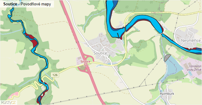 Soutice - záplavové mapy stoleté vody