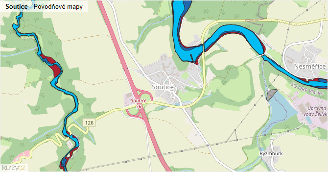 Soutice - záplavové mapy stoleté vody