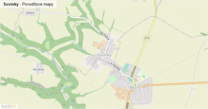Sovínky - záplavové mapy stoleté vody