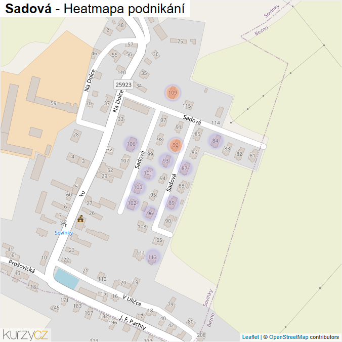 Mapa Sadová - Firmy v ulici.