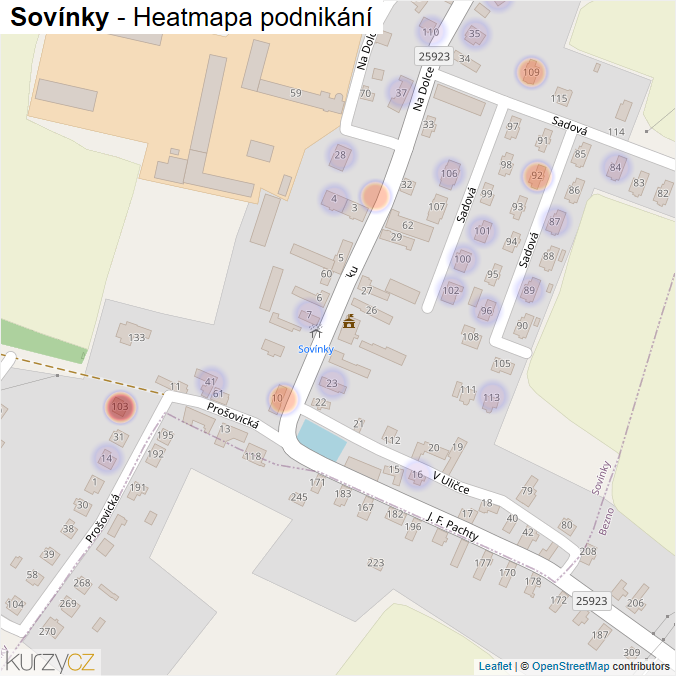 Mapa Sovínky - Firmy v části obce.
