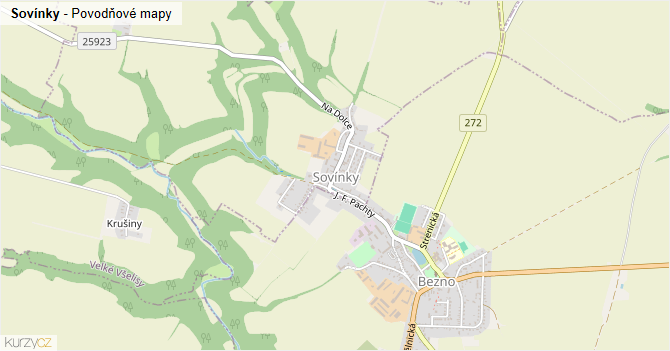 Sovínky - záplavové mapy stoleté vody