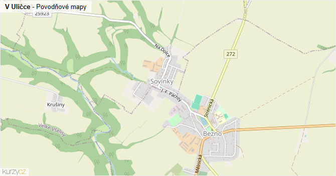 V Uličce - záplavové mapy stoleté vody