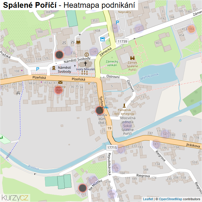 Mapa Spálené Poříčí - Firmy v obci.