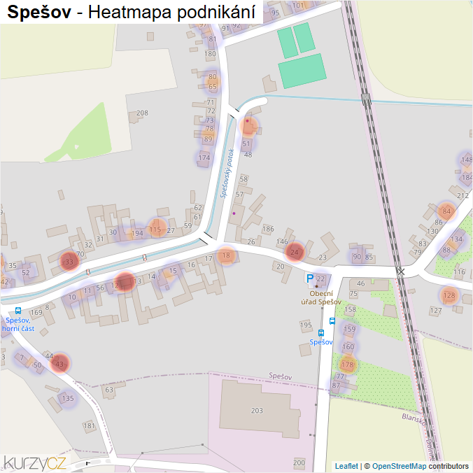 Mapa Spešov - Firmy v části obce.